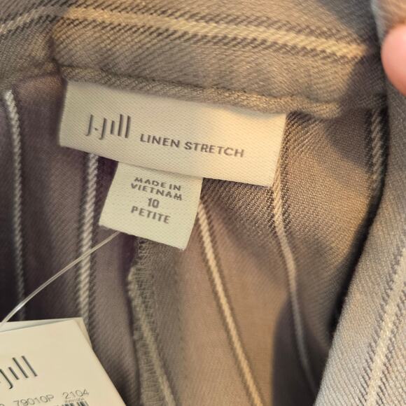 J Jill Linen Stretch Crop Pants Women's 10P Grey Multi Stripe Coastal Career NEW - Picture 6 of 10